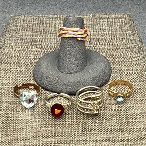 Adjustable Ring Lot Heart Blue Multicolor Stone Bands Flower Silver Gold Spiral